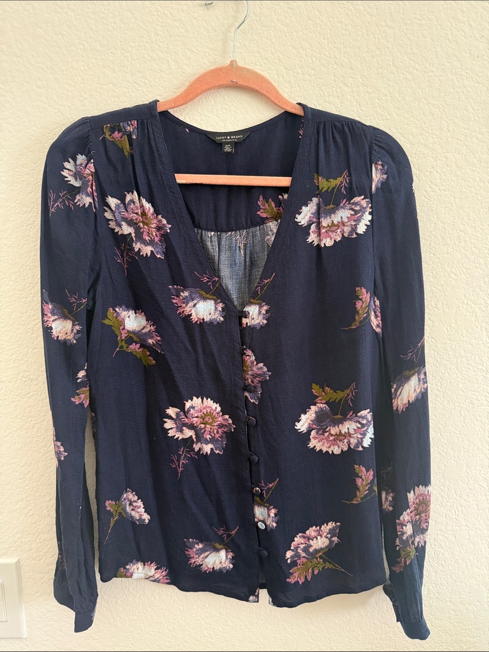 Lucky Brand Navy Floral Button-Front Top